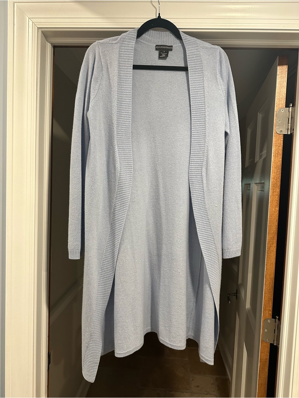 Sofia Cashmere Light Blue Open-Front Long Cardigan